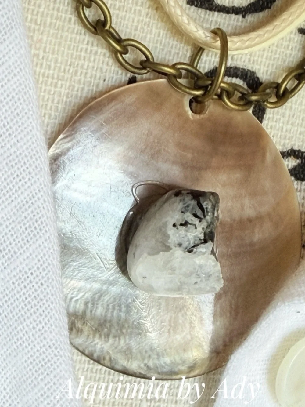 LAYERED CORDS MOONSTONE White Mother-of-Pearl Pendant Necklace